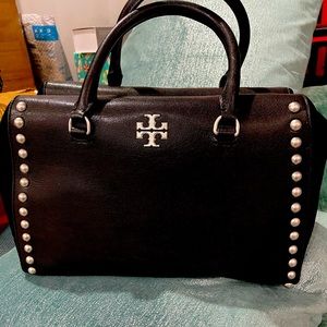 Black leather studded Tory Burch bag